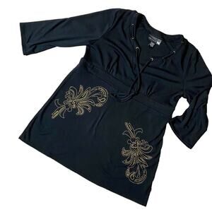 Antthony Black Jersey Knit 3/4 Sleeve V-neck Tunic Top, Sz XL